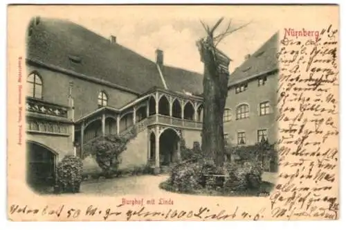 Relief-AK Nürnberg, Burghof mit Linde