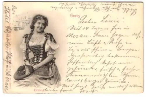 Relief-AK Hübsche Tirolerin in Tracht