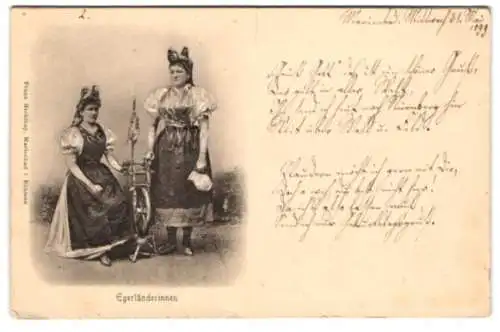 Relief-AK Egerländerinnen in Tracht