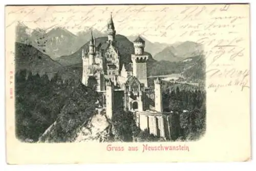 Relief-AK Schloss Neuschwanstein mit Blick aufs Gebirge