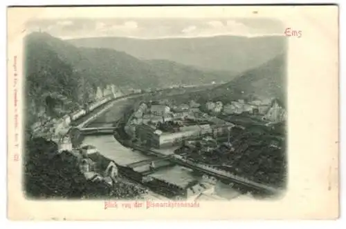 Relief-AK Ems, Blick von der Bismarckpromenade