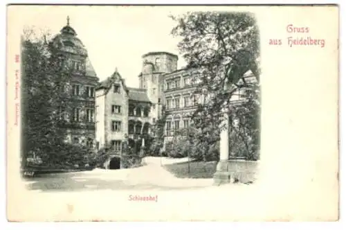 Relief-AK Heidelberg, Schlosshof im Sonnenschein