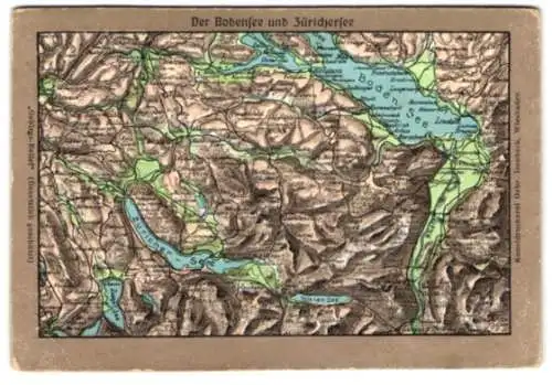 Relief-AK Bodensee und Zürichsee, Landkarte