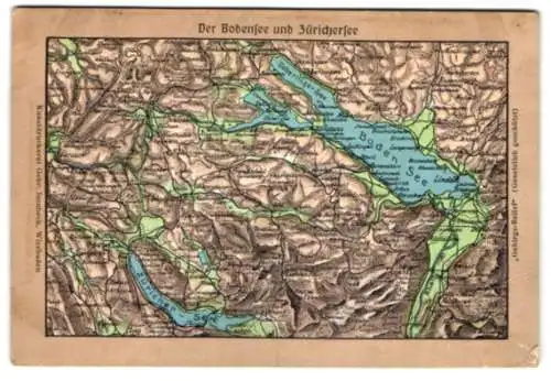 Relief-AK Landkarte von Bodensee und Zürichsee