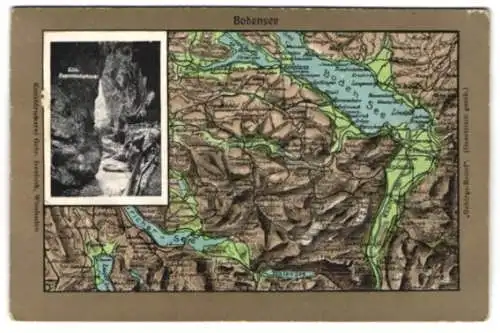 Relief-AK Gütle, Rappenlochschlucht, Bodensee und Zürichsee