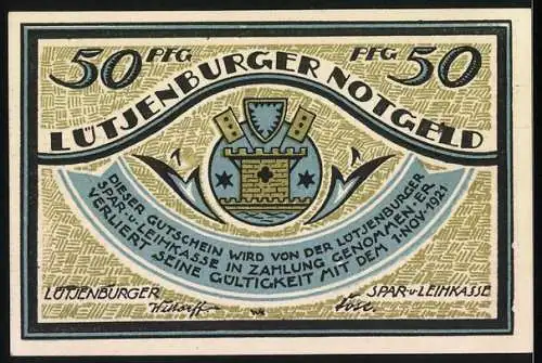 Notgeld Lütjenburg, 1921, 50 Pfennig, De Bottermelkskrieg Die Dänen kommen