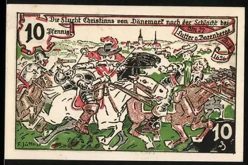 Notgeld Lutter am Barenberge 1920, 10 Pfennig, Flucht Christians von Dänemark nach der Schlacht bei Lutter am Barenberg