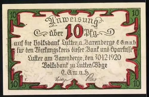 Notgeld Lutter am Barenberge 1920, 10 Pfennig, Flucht Christians von Dänemark nach der Schlacht bei Lutter am Barenberg