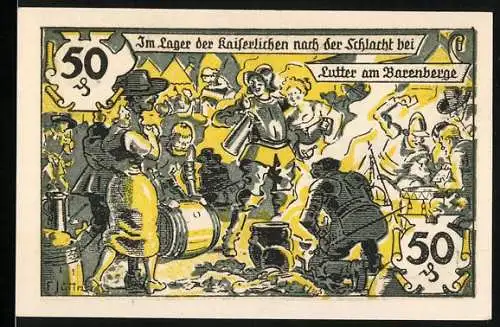 Notgeld Lutter am Barenberge, 1920, 50 Pf, Im Lager der Kaiserlichen nach der Schlacht bei Lutter am Barenberge