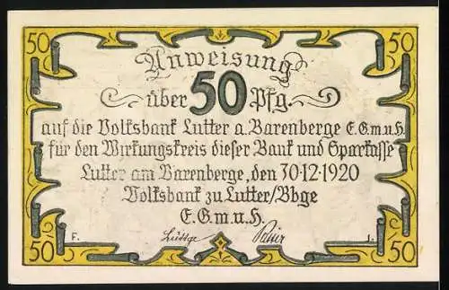 Notgeld Lutter am Barenberge, 1920, 50 Pf, Im Lager der Kaiserlichen nach der Schlacht bei Lutter am Barenberge