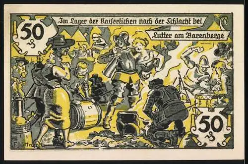 Notgeld Lutter am Barenberge 1920, 50 Pfennig, Volksbank Lutter am Barenberge, kaiserliches Lager nach Schlacht