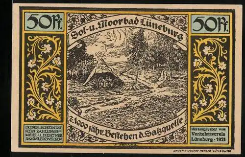 Notgeld Lüneburg, 1921, 50 Pf., Sol- und Moorbad, Rückseite Sülfmeisterzeit 1400-1500