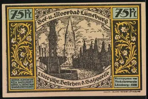 Notgeld Lüneburg, 1921, 75 Pf., Vorderseite: Gilbrecht befreit Hildegund aus dem Kloster Lüne