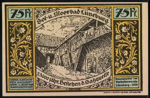 Notgeld Lüneburg, 1921, 75 Pf, Sülfmeisterzeit und Sol- und Moorbad Lüneburg