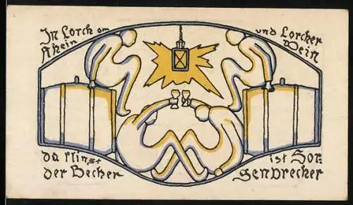Notgeld Lorch am Rhein 1920, 50 Pfennig, Kunstvolles Design mit Reiter und Wappen, Seriennummer 10131