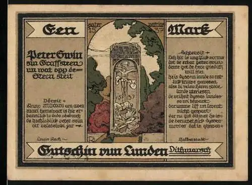 Notgeld Lunden 1921, 100 Mark, Gutschein mit Wappen und Inschrift Gutschein von Lunden