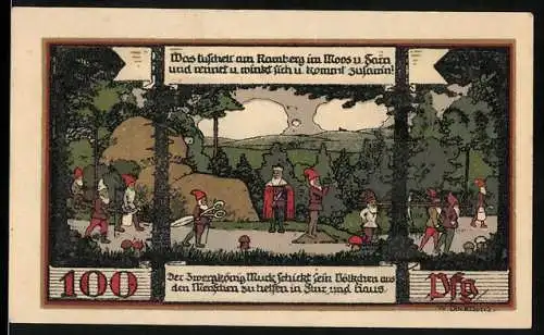 Notgeld Ballenstedt 1921, 100 Pfennig, Märchenszene mit Zwergen und Diktatorhöhe