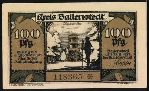 Notgeld Ballenstedt 1921, 100 Pfennig, Märchenszene mit Zwergen und Diktatorhöhe