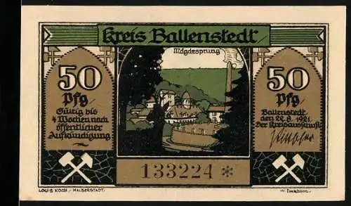 Notgeld Ballenstedt 1921, 50 Pfennig, Mägdesprung und landwirtschaftliche Arbeiten