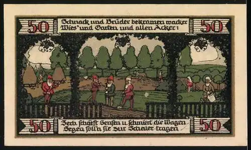 Notgeld Ballenstedt 1921, 50 Pfennig, Mägdesprung und landwirtschaftliche Arbeiten