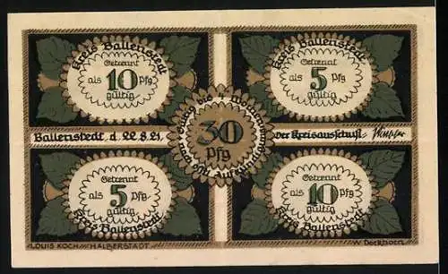 Notgeld Ballenstedt, 1921, 30 Pfennig, Märchenmotive im Wald, gültig für 10 und 5 Pfennig