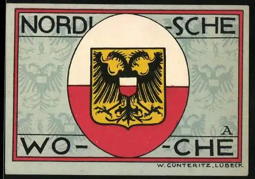 Notgeld Lübeck 1921, 50 Pfennig, Nordische Woche und Musterschau mit Stadtansicht