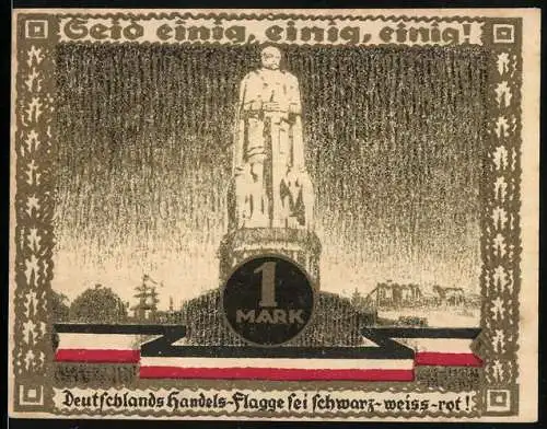 Notgeld Hamburg, 1921, 1 Mark, Kultur- u. Sportwoche Hamburg, Statue und Säule, 12-24 August