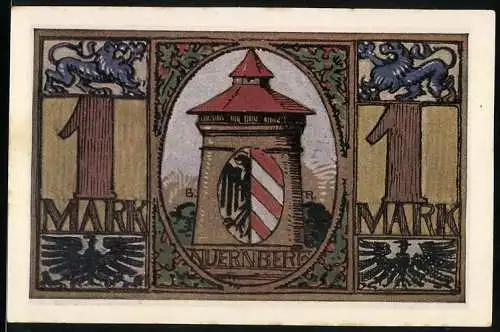 Notgeld Nürnberg, 1921, 1 Mark, Hilfsschein der 1. grossen Notgeld-Ausstellung in Nürnberg