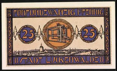 Notgeld Luckenwalde, 1921, 25 Pfennig, Stadtwappen und Stadtansicht