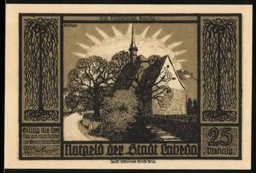 Notgeld Lobeda 1921, 25 Pfennig, St. Johannis Kirche und Burgansicht