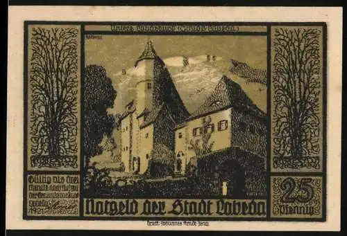 Notgeld Lobeda 1921, 25 Pfennig, Darstellung einer Burg und eines Ritters