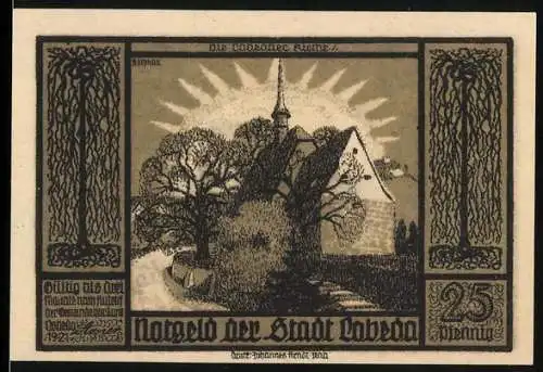 Notgeld Lobeda, 1921, 25 Pfennig, Kirche und Ruine mit Rittern