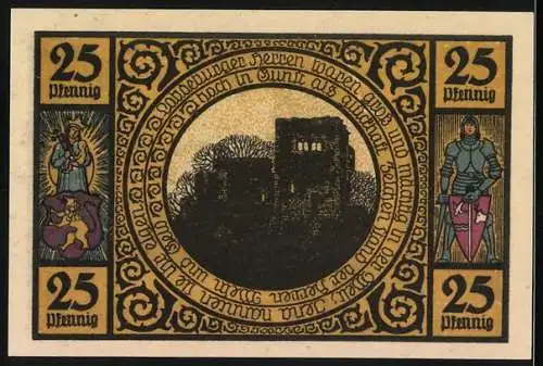 Notgeld Lobeda 1921, 25 Pfennig, historische Gebäude und Ruine mit Verzierungen