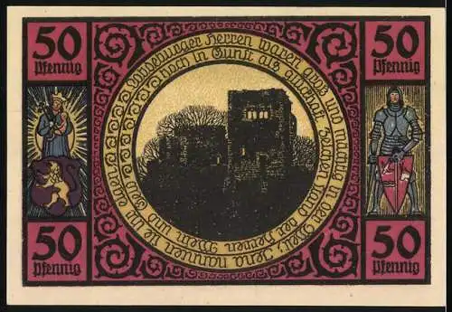 Notgeld Lobeda, 1921, 50 Pfennig, Brücke über die Saale und Burgansicht