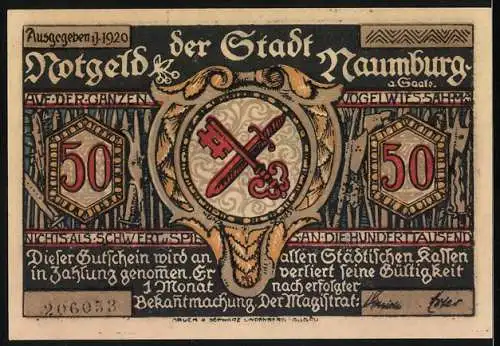 Notgeld Naumburg, 1920, 50 Pfennig, Stadtansicht und Hunger-Thematik