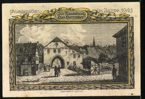 Notgeld Naumburg 1921, 25 Pfennig, Gutschein der Stadt Naumburg a. Saale, Alt-Naumburg das Herrnthor