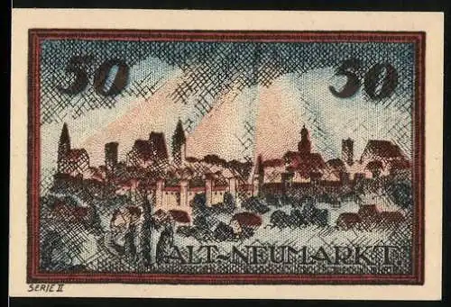 Notgeld Neumarkt / Schlesien 1920, 50 Pfennig, Alt Neumarkt Stadtansicht und Städtische Sparkasse