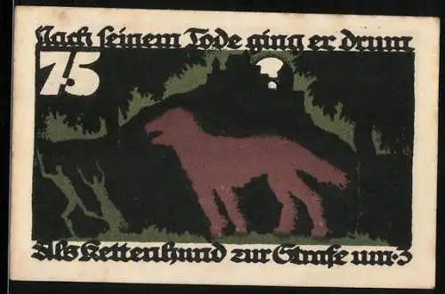 Notgeld Vechta, 1922, 75 Pfennig, Vorderseite mit Hund und Rückseite mit Festung Vechta