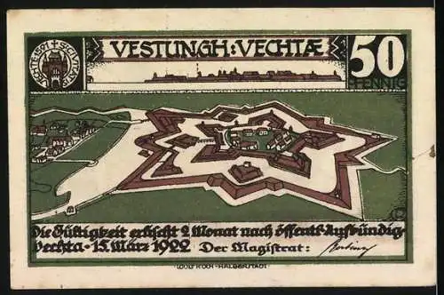 Notgeld Vechta 1922, 50 Pfennig, Festung Vechta und Gefangenentransport