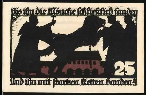 Notgeld Vechta, 1922, 25 Pfennig, Festung Vechta und Silhouetten von Mönchen