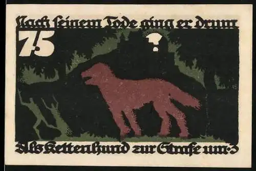 Notgeld Vechta, 1922, 75 Pfennig, Hund und Festung Vechta Illustration