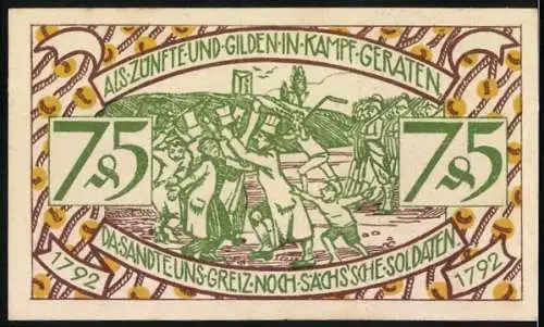 Notgeld Zeulenroda 1921, 75 Pfennig, Spruch O Mensch, betrachte mich eine Weil ...