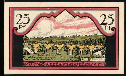 Notgeld Zeulenroda 1921, 25 Pf, Viadukt und Stadtwappen mit Löwe, Gültigkeitshinweis