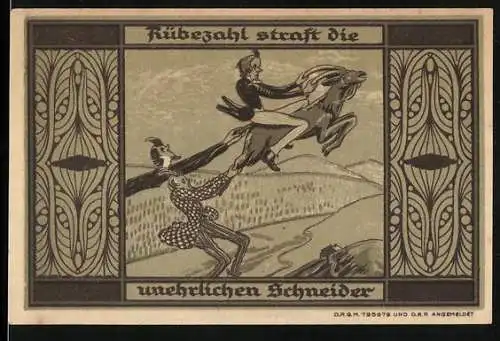 Notgeld Greiffenberg, 1921, 1 Mark, Rübezahl straft die unehrlichen Schneider