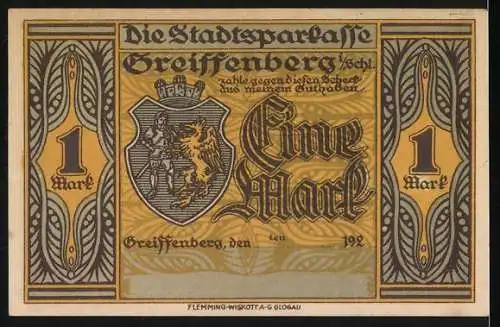 Notgeld Greiffenberg, 1921, 1 Mark, Rübezahl straft die unehrlichen Schneider