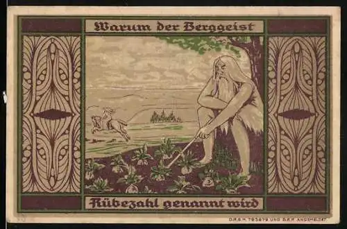 Notgeld Greiffenberg, 1921, 30 Pfennig, Berggeist Rübezahl Abbildung, Stadtwappen und Verzierung