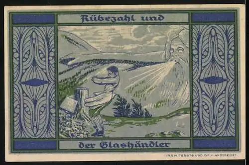 Notgeld Greiffenberg 1921, 60 Pfennig, Stadtwappen und Rübezahl und der Glashändler