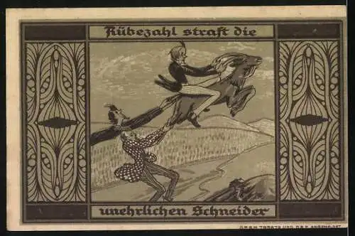 Notgeld Greiffenberg, 1921, 1 Mark, Vorderseite mit Stadtwappen und Rückseite mit Rübezahl und Schneider