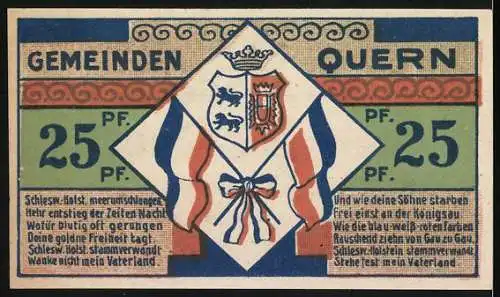 Notgeld Quern, 1921, 25 Pfennig, Kirche und Wappen mit Gedicht