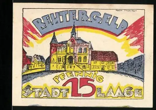 Notgeld Laage, 1922, 25 Pfennig, Stadtansicht und landwirtschaftliches Motiv